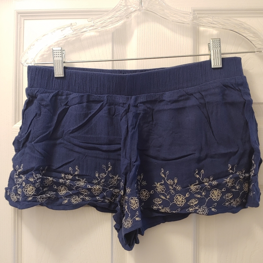 Navy Blue Embroidered Shorts Size L